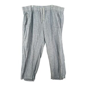 ATHLETA Cabo Linen Wide Leg Zip-Pocket Drawstring Pants Chambray Blue Size 24